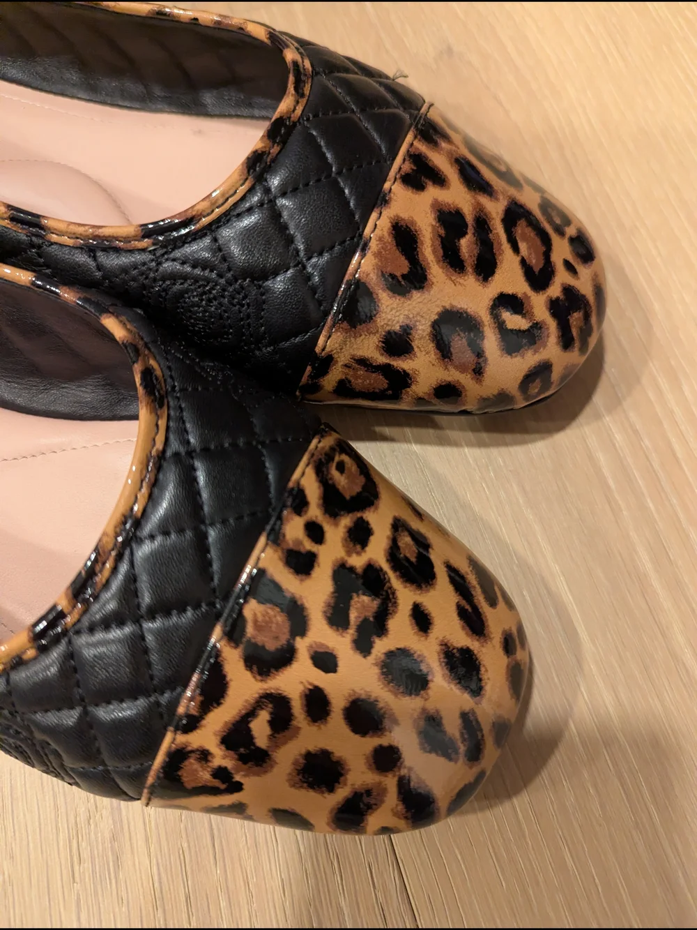 Taryn Rose Quilted Black Flats with Leopard Cap Toe